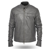 Winter Ash Gray Motorcycle Premium Sheepskin Leather Jacket For Men
